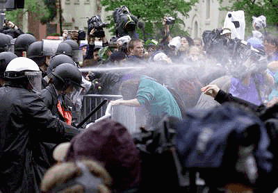  IMF protesters pepper sprayed 