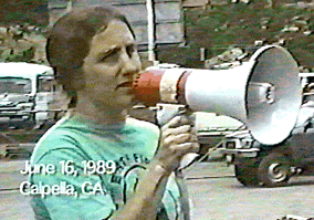 Judi Bari with bullhorn 1989