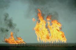 Kuwaiti oil well set on fire by Iraq, 1991